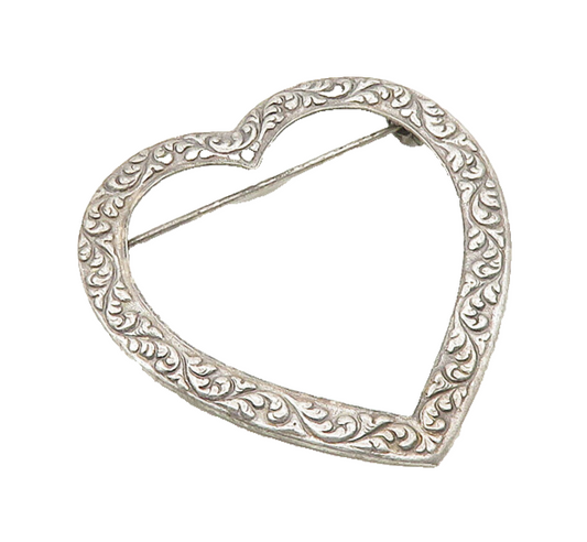 925 Sterling Silver  Vintage Swirl Vine Open Love Heart Brooch Pin  BP7207