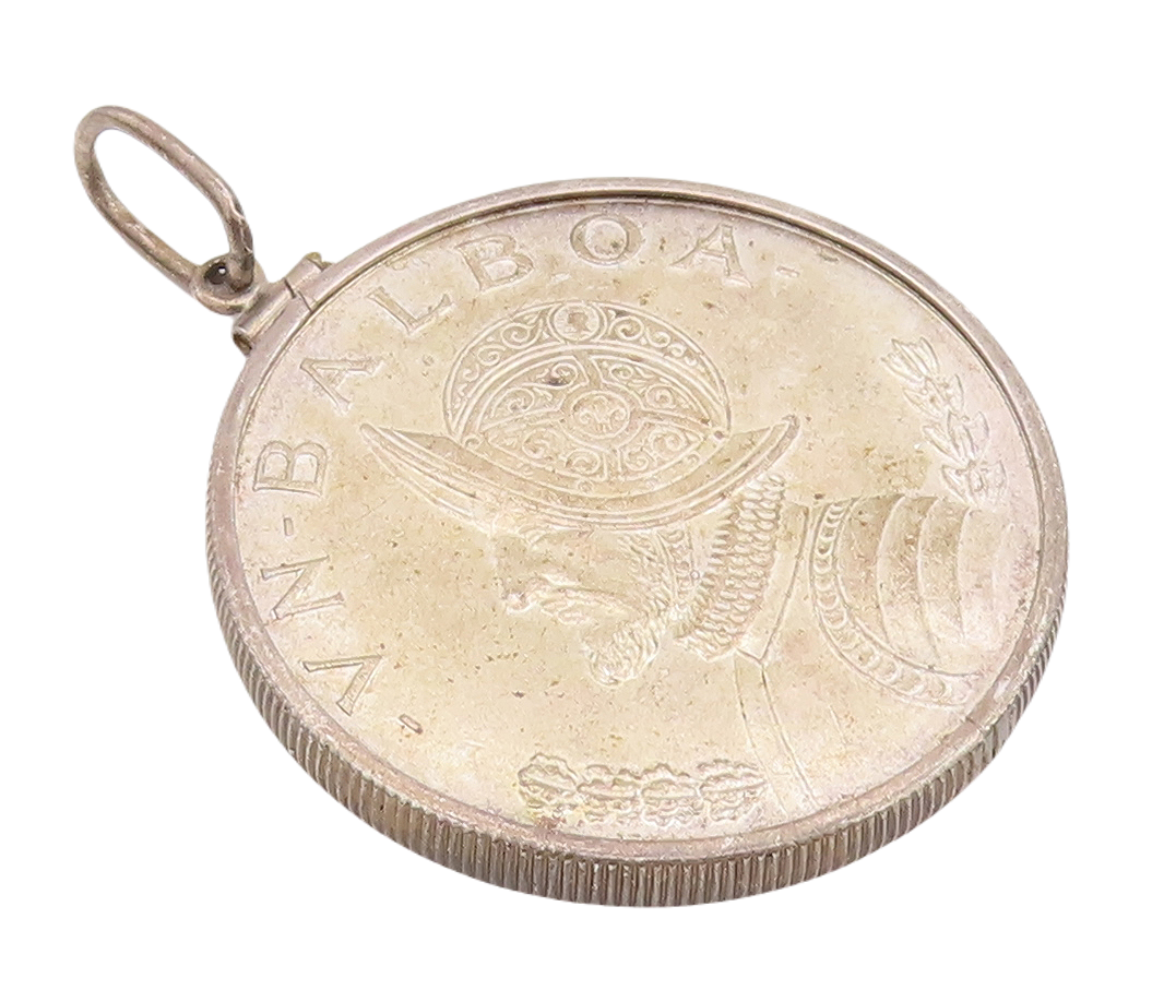 925 Sterling Silver Vintage Pendant Solid Heavy Carved 1966 Medal Coin  PT23380