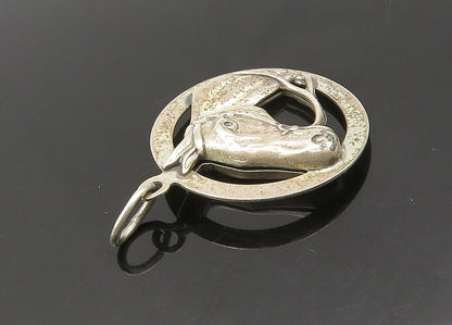 BEAU 925 Sterling Silver  Vintage Antique Horse's Head Round Pendant  PT17118