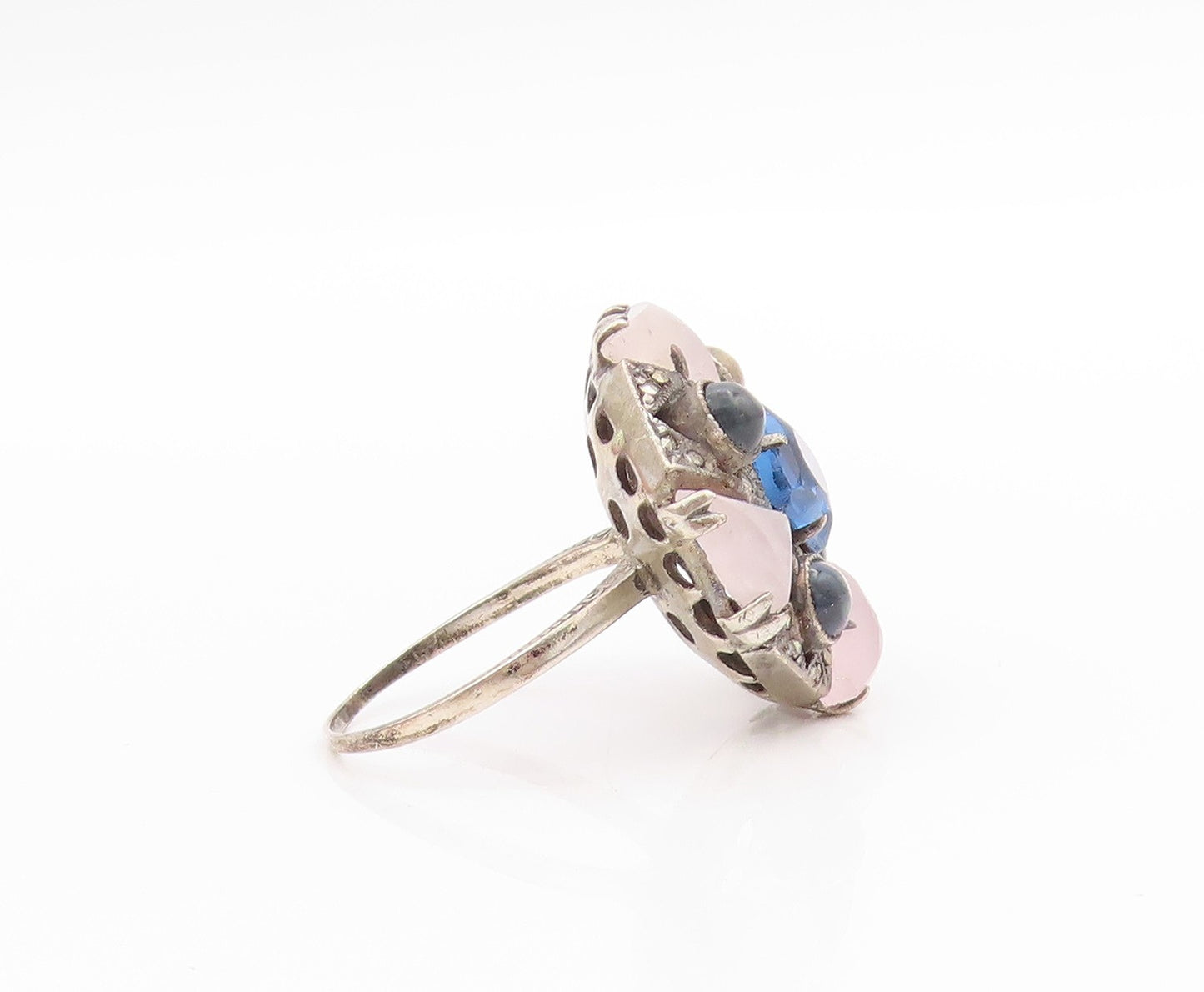 925 Sterling Silver Vintage Ring Geometric Multi Shaped Gemstones  Sz 8  RG33450