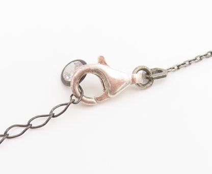 925 Sterling Silver Vintage Necklace Round CZ Dark Tone Lariat Chain  NE4864