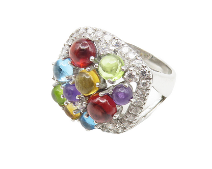 SETA 925 Sterling Silver Topaz Amethyst & Peridot Cluster Ring Sz 9  RG10983