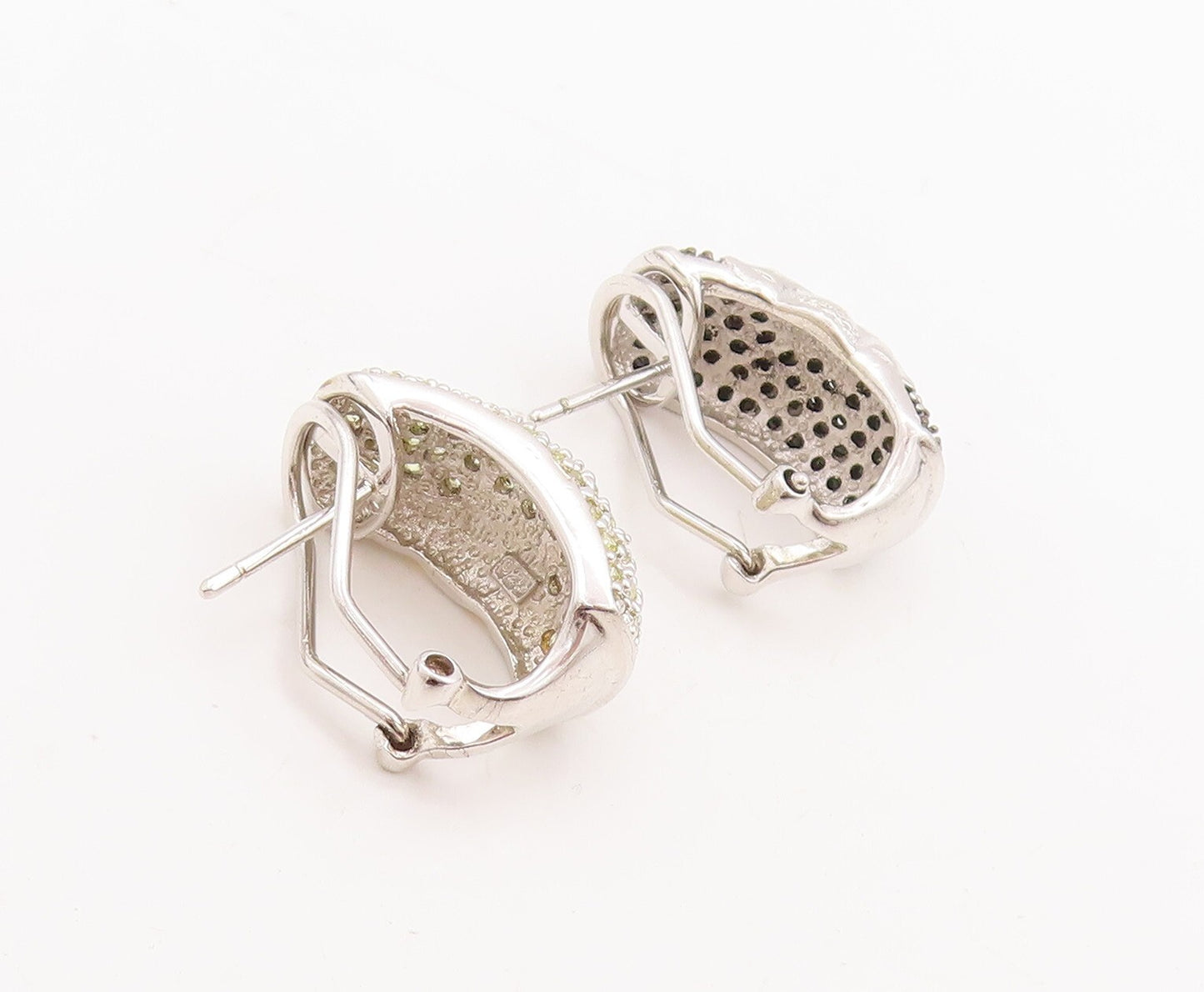 925 Sterling Silver Vintage Earrings Black & White Diamonds Carved Sun  EG13105
