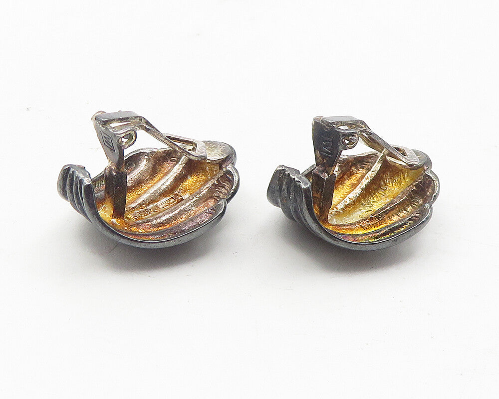 925 Sterling Silver  Vintage Dark Tone Scalloped Non Pierce Earrings  EG6073