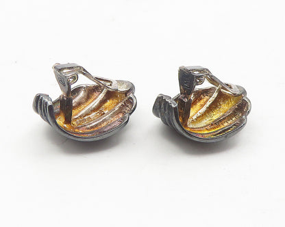 925 Sterling Silver  Vintage Dark Tone Scalloped Non Pierce Earrings  EG6073