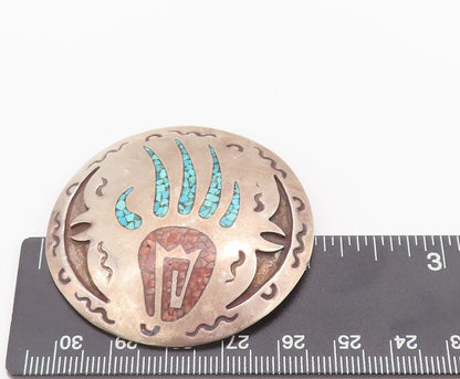 925 Sterling Silver Brooch Pin Vintage NAVAJO ZUNI Crushed Turquoise  BP10691