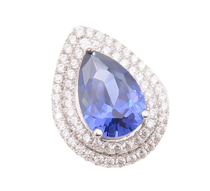 925 Sterling Silver Vintage Ring Designer Drop Cut Sapphire Halo CZ Sz 7 RG30142
