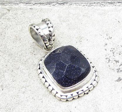 925 Sterling Silver  Faceted Druzy Pebbled Frame Drop Pendant  PT1435
