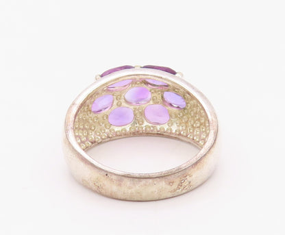 925 Sterling Silver Vintage Ring Solid Oval Amethyst Floral Inlay SZ 8 RG32092