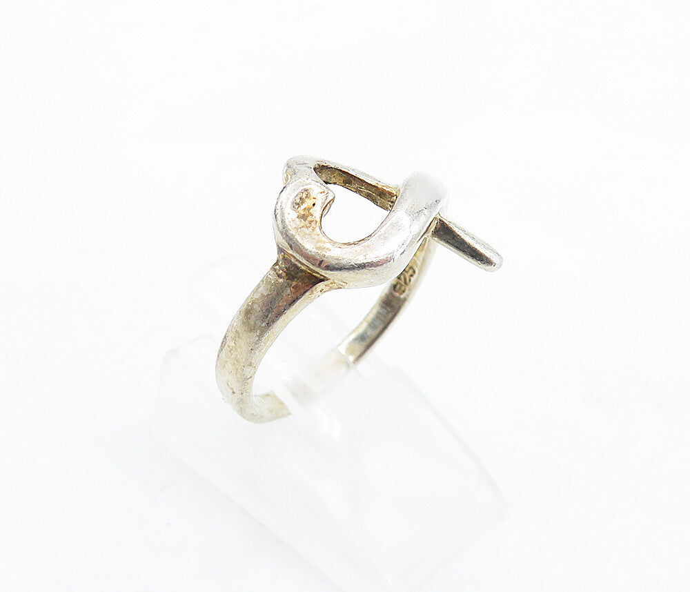 925 Sterling Silver  Vintage Shiny Love Heart Ribbon Band Ring Sz 7.5  RG5731