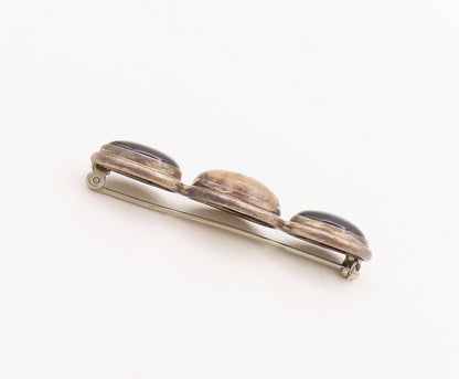 925 Sterling Silver Vintage Brooch Pin GFMW Cabochon Oval Jasper & Onyx  BP11054