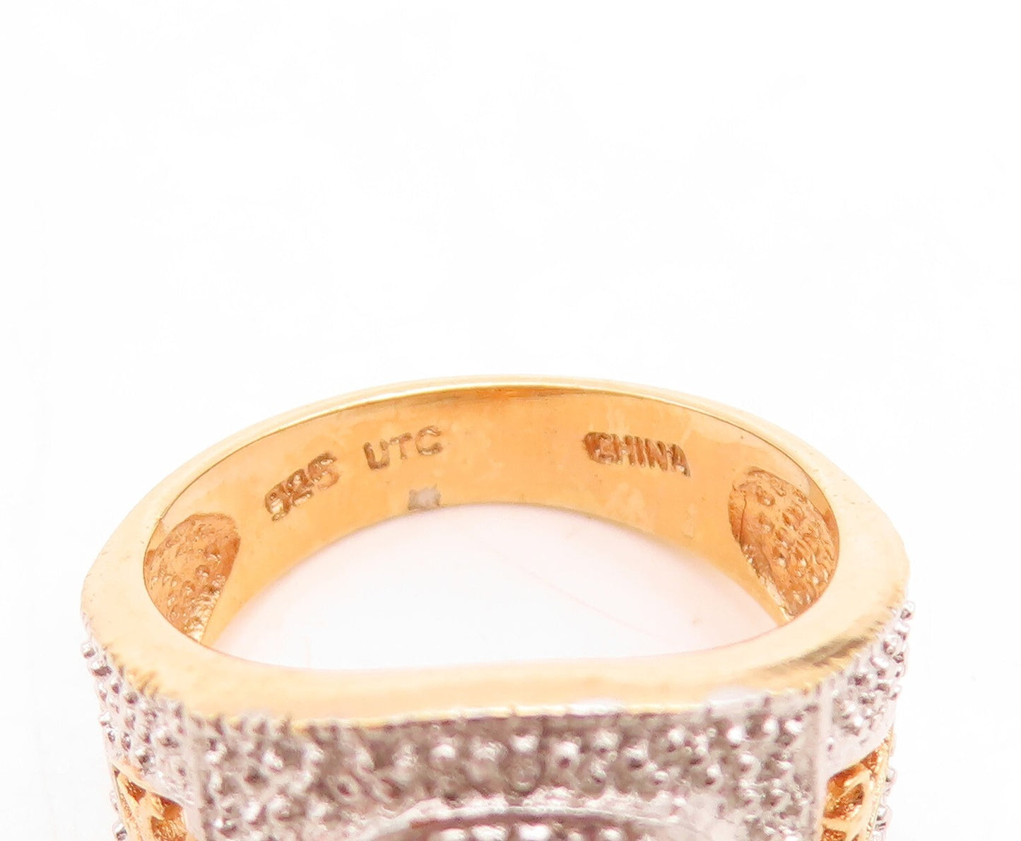 925 Sterling Silver Vintage Ring Gold Plated Pink Gemstone & CZ  Sz 5  RG31457