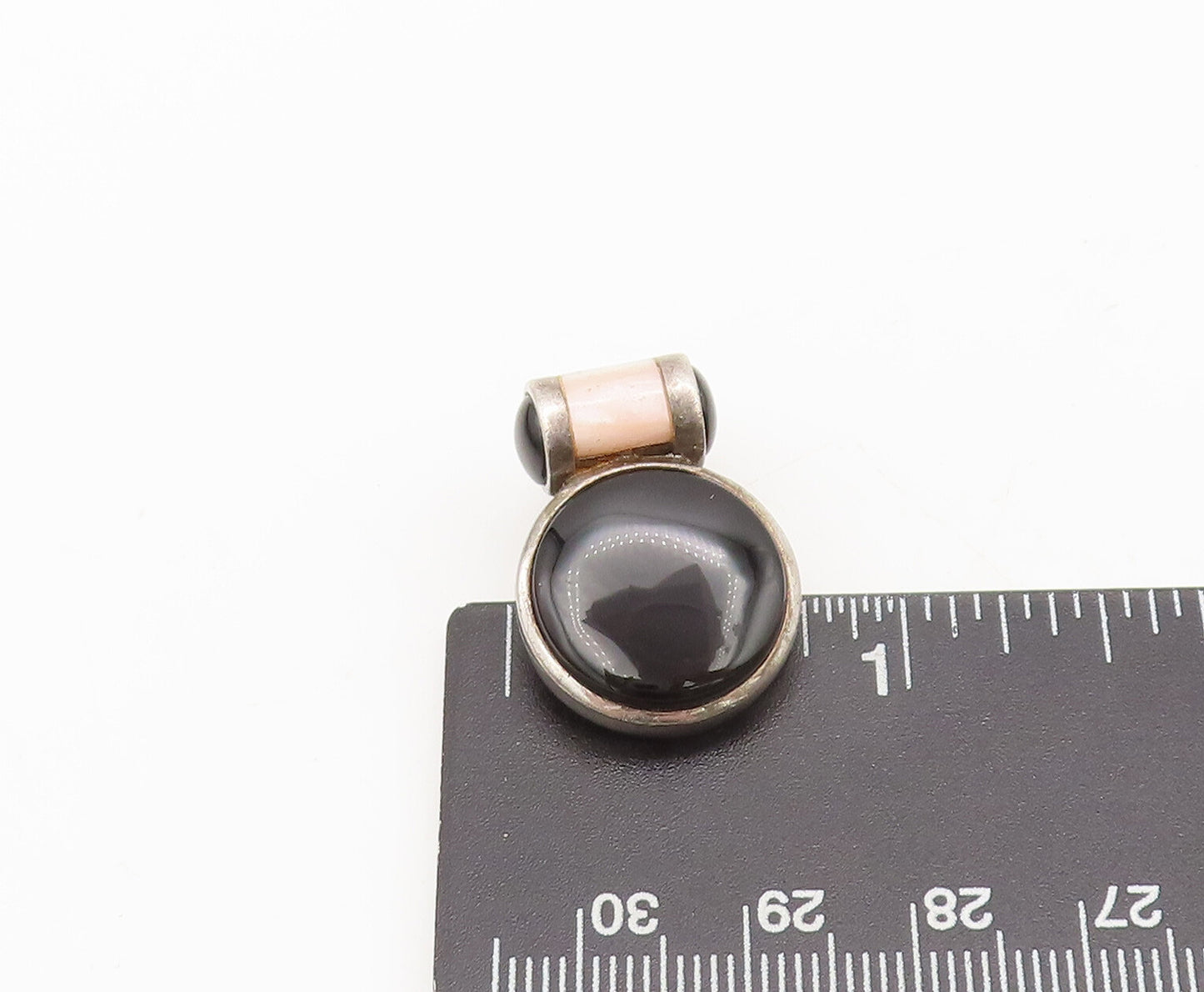 925 Sterling Silver Vintage Pendant Cabochon Onyx & Mother Of Pearls  PT22446