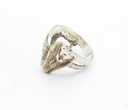 925 Sterling Silver  Vintage Sculpted Cobra Snake Motif Band Ring Sz 9  RG7076