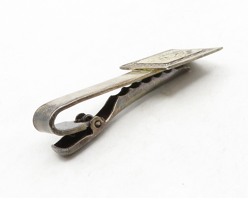 MEXICO 925 Sterling Silver  Vintage Mayan Aztec Sun Calendar Tie Clip  TR1950