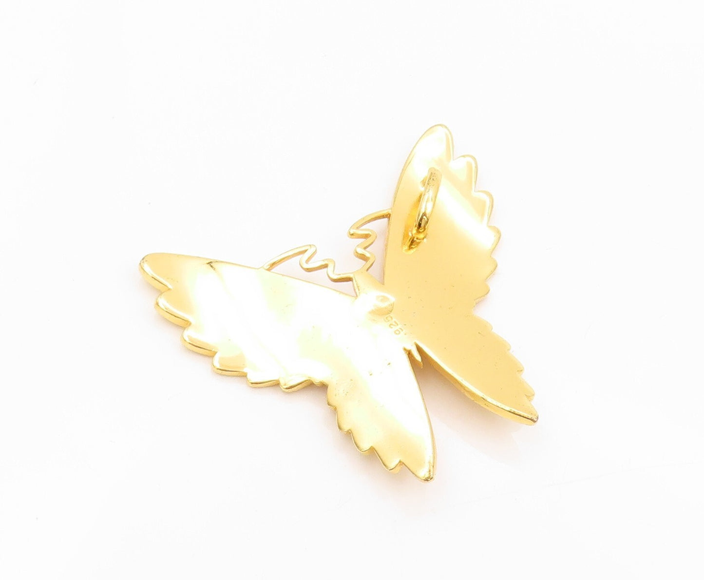 925 Sterling Silver Vintage Pendant Gold Plated Carved Large Butterfly  PT23890
