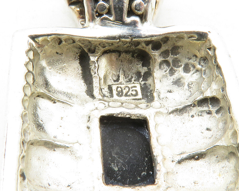 925 Sterling Silver  Vintage Black Onyx Cobble Border Square Pendant  PT10421