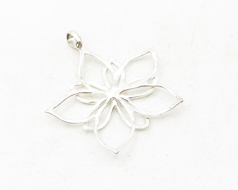 925 Sterling Silver  Shiny Polished Open Flower Motif Drop Pendant  PT10077