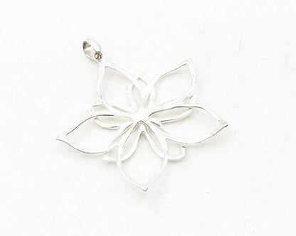 925 Sterling Silver  Shiny Polished Open Flower Motif Drop Pendant  PT10077