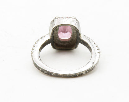 925 Sterling Silver  Vintage Pink Cubic Zirconia Square Band Ring Sz 5 RG13686