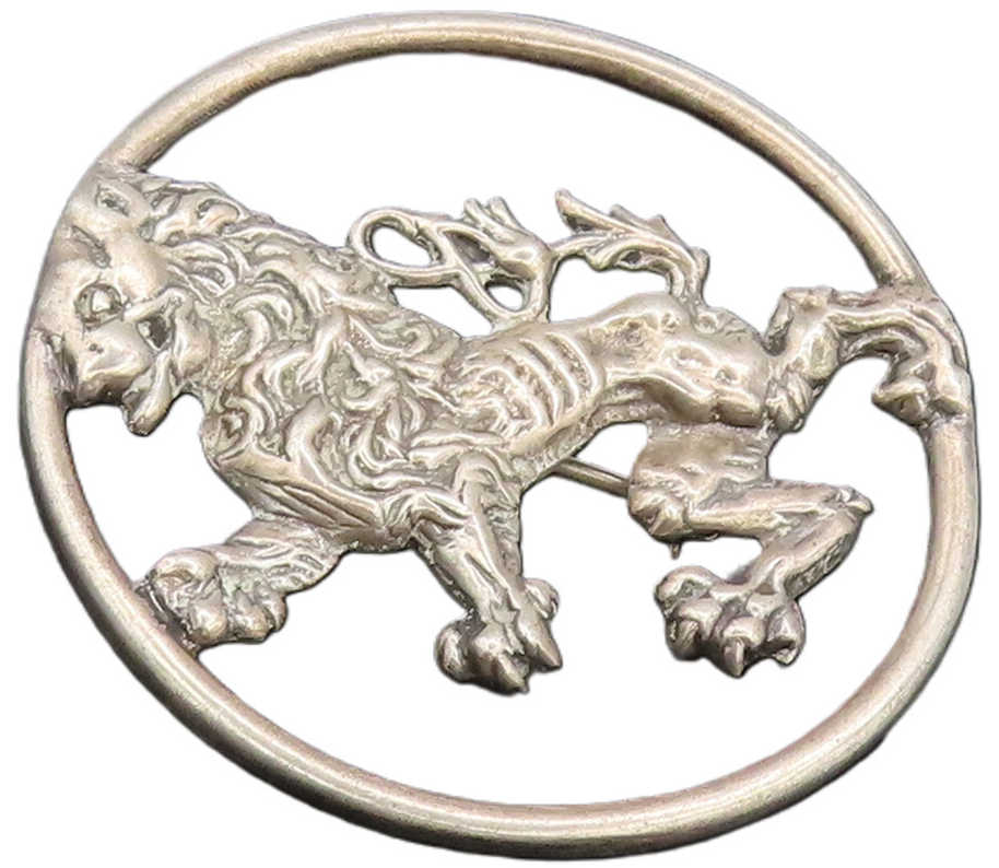 925 Sterling Silver  Vintage Designer Carved Tiger Round Brooch Pin  BP10340