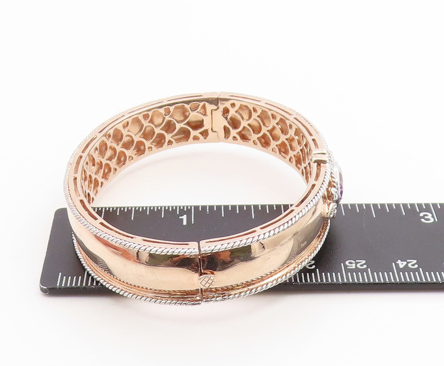 925 Sterling Silver Vintage Bracelet Gold Plated Amethyst Bangle  BT12005