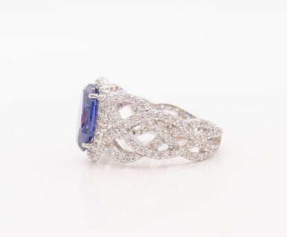 925 Sterling Silver Vintage Ring Designer Cutout Sapphire & CZ  Sz 7.5  RG30577