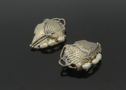 925 Silver  Vintage Baroque Pearls Modernist Non Pierce Earrings  EG10390