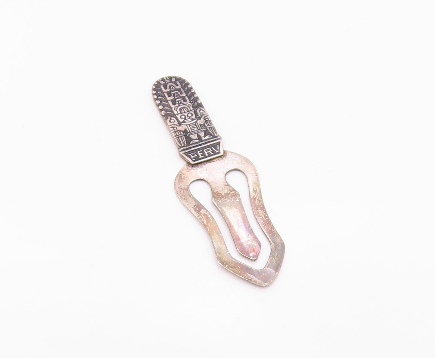 PERU 925 Sterling Silver  Vintage Aztec Mayan Warrior Bookmark  TR3416