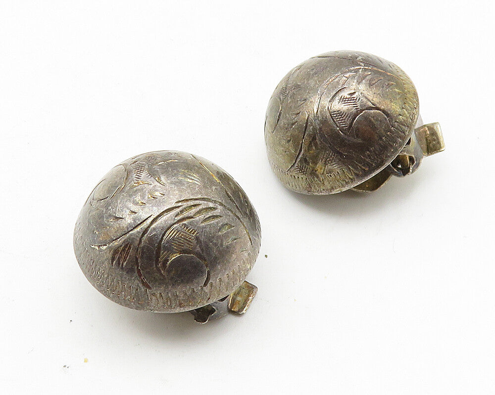 925 Sterling Silver  Vintage Floral Vine Etched Non Pierce Earrings  EG5795