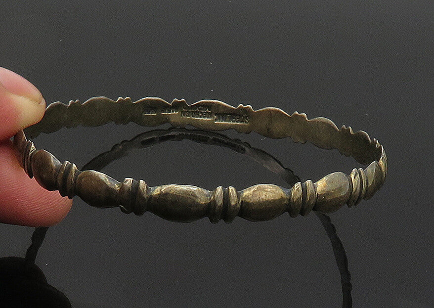 MEXICO 925 Silver  Vintage Dark Tone Fluted Pattern Bangle Bracelet  BT8222