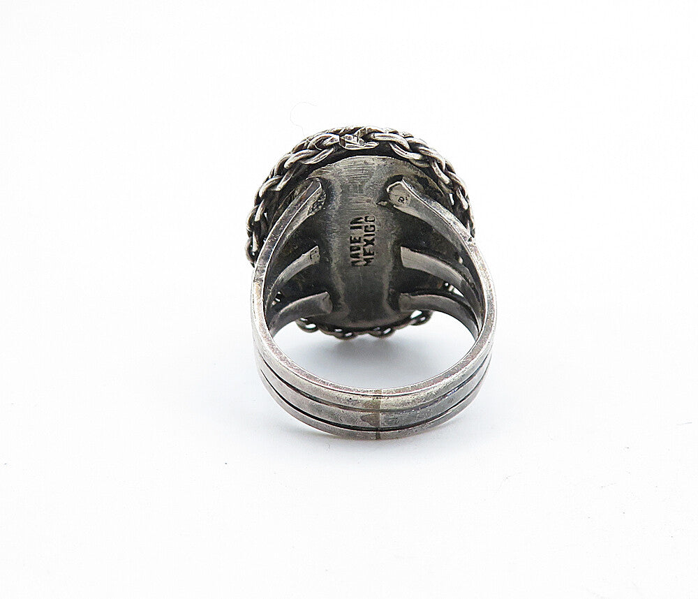 MEXICO 925 Silver  Vintage Cabochon Cut Jasper Twist Cocktail Ring Sz 5 RG6400