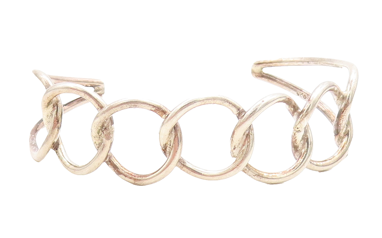925 Sterling Silver Vintage Shiny Interlocking Design Cuff Bracelet BT2324