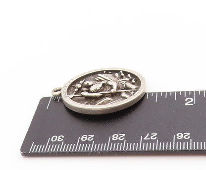 925 Sterling Silver Vintage Pendant Antique Christopher Religious Medal  PT25085