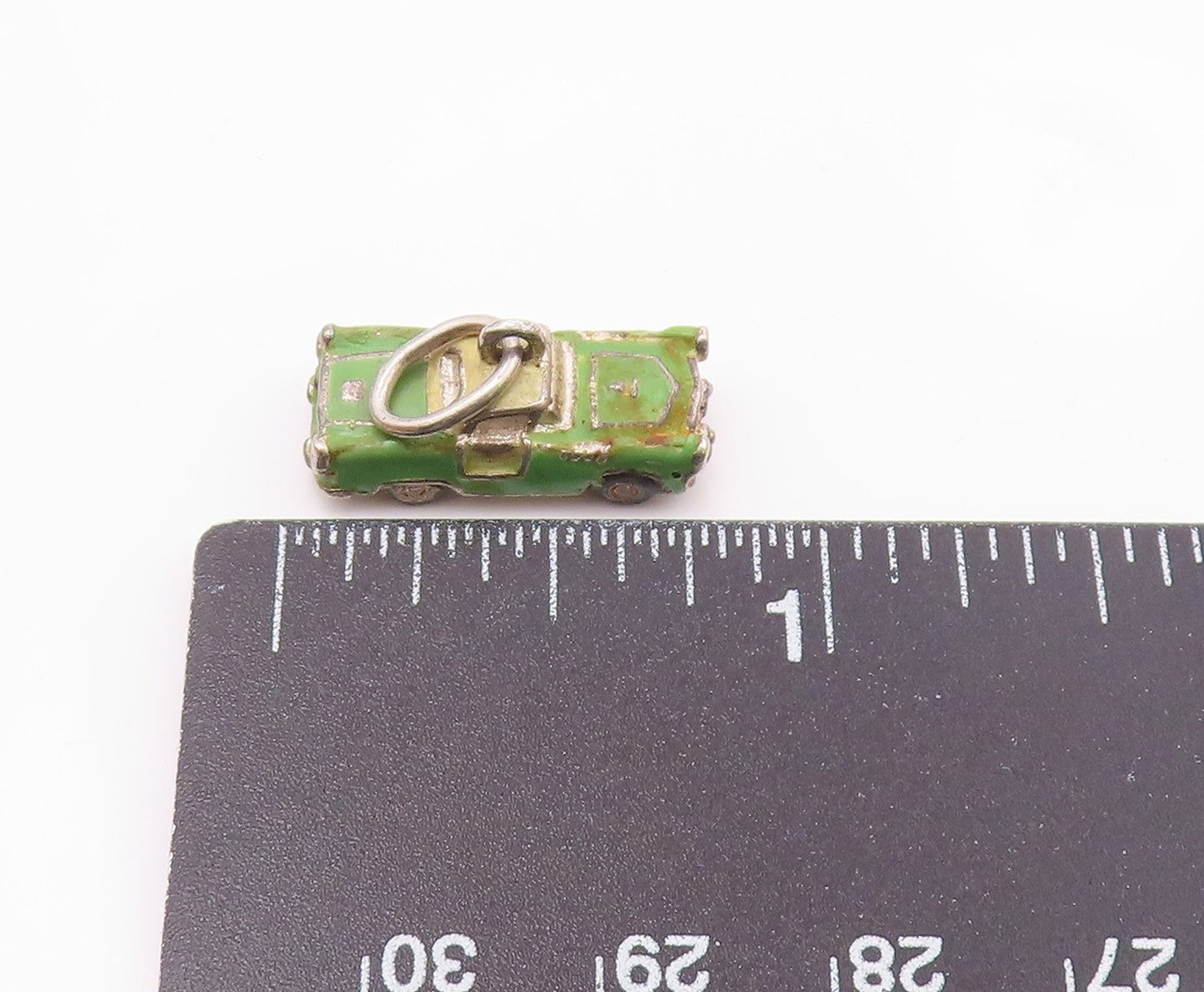 925 Silver  Vintage Green & Yellow Enamel Old Fashion Car Pendant  PT19872