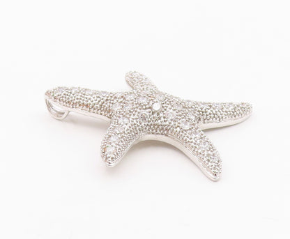 925 Sterling Silver  Vintage Cubic Zirconia Encrusted Starfish Pendant PT18062