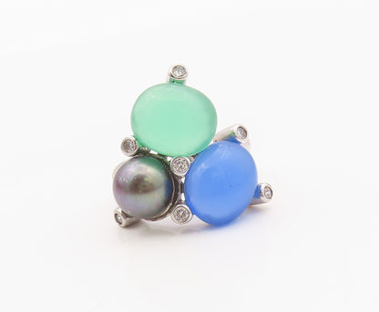 925 Sterling Silver Vintage Ring Pearl & Gemstone Cluster Band  Sz 7  RG36374