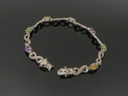 925 Silver  Vintage Citrine Peridot Amethyst & Topaz Infinity Bracelet  BT9440