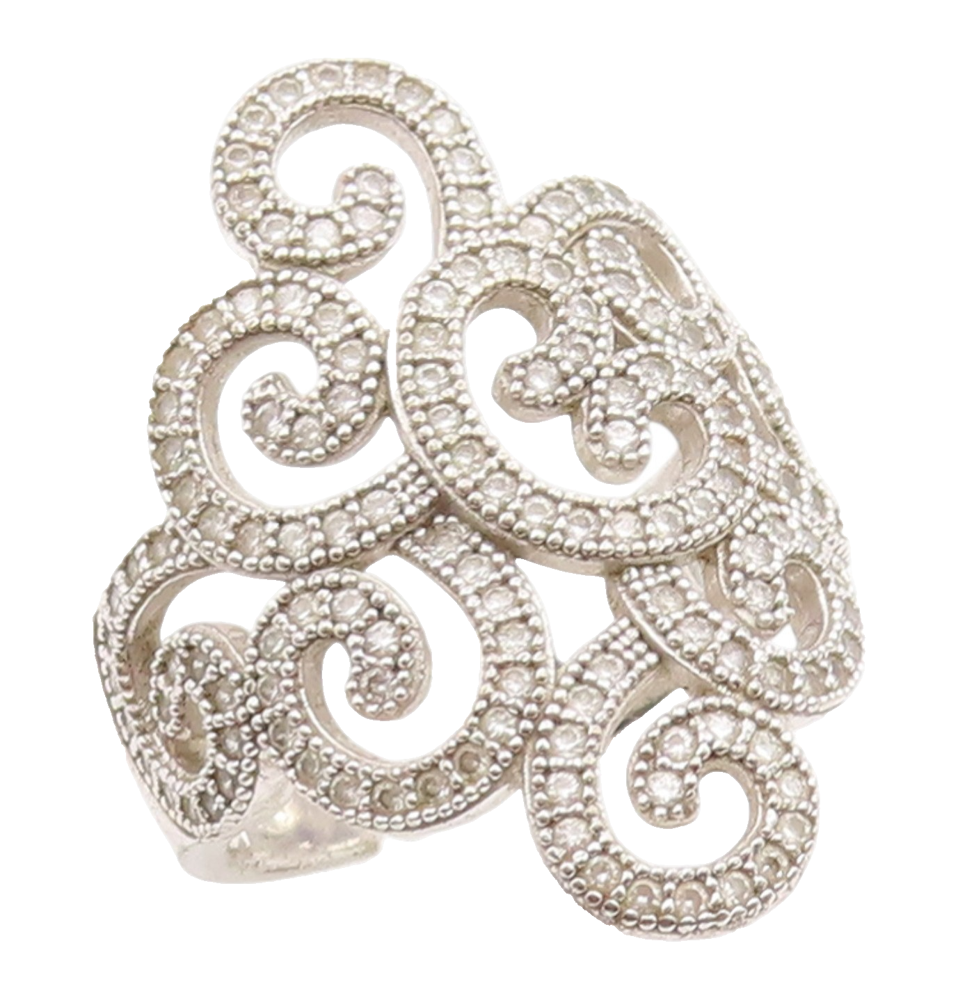 925 Sterling Silver Vintage Ring Elegant CZ Swirly Openwork Band  Sz 7  RG35926