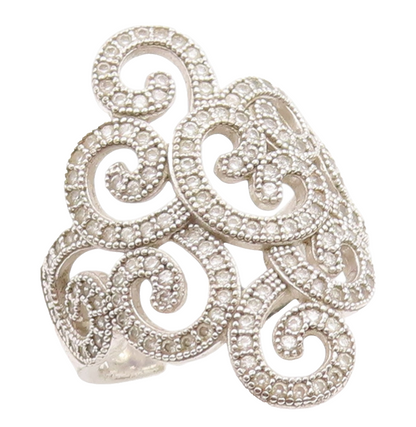925 Sterling Silver Vintage Ring Elegant CZ Swirly Openwork Band  Sz 7  RG35926