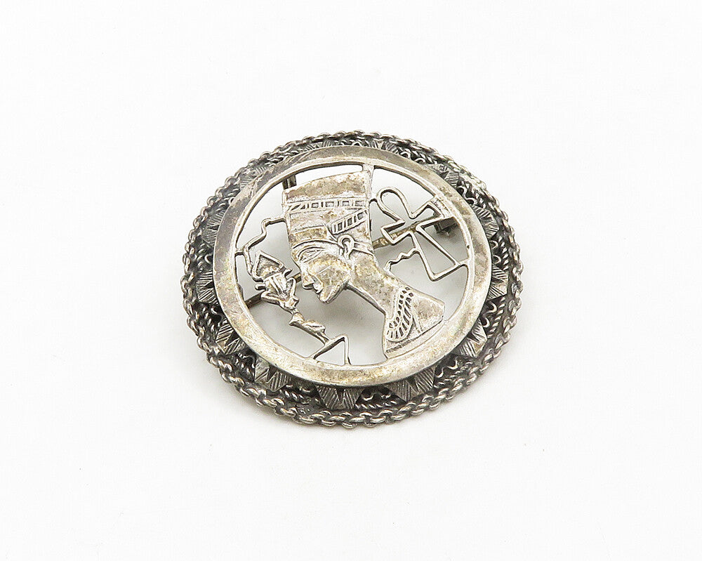 MIDDLE EAST 925 Silver  Vintage Egyptian Queen Nefertiti Brooch Pin  BP7564