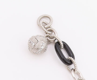 925 Sterling Silver Vintage Bracelet JUDITH RIPKA Onyx & CZ Oval Link  BT12226