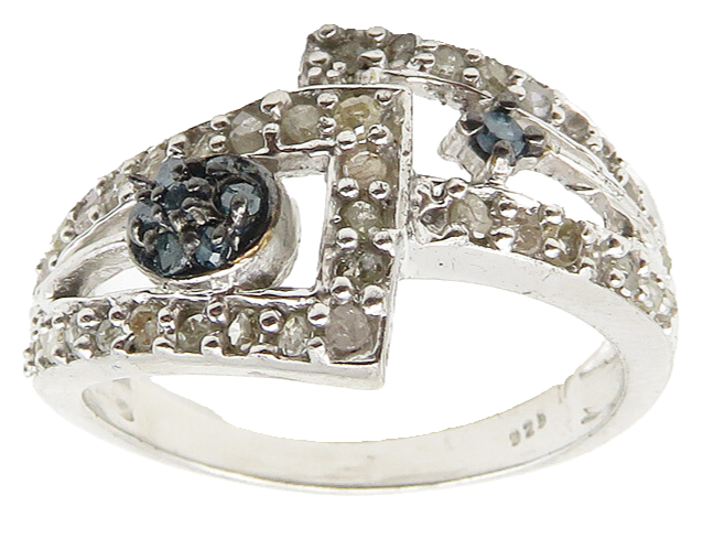 925 Silver  .25 Carat Genuine Blue & White Diamonds Band Ring Sz 7  RG10357