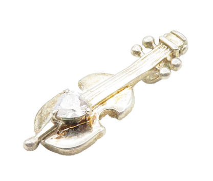 925 Sterling Silver  Vintage Love Heart Cubic Zirconia Cello Pendant  PT12970