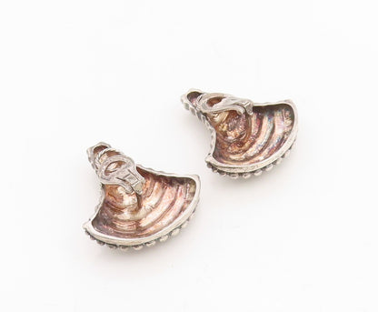 925 Sterling Silver Vintage Earrings Trible Brutalist Design Carved  EG13261