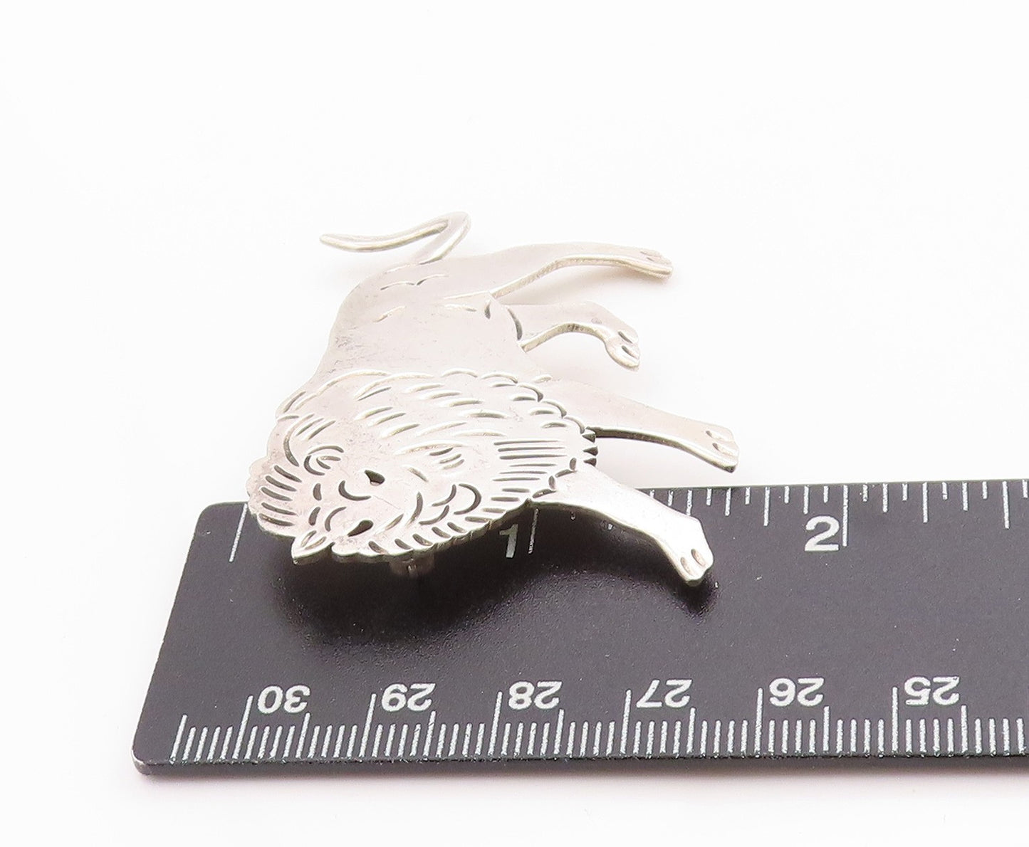 925 Sterling Silver Vintage Brooch MEXICO Etched Leo Zodiac Lion Cut Out BP11811
