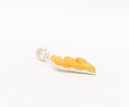 925 Sterling Silver Vintage Pendant Oval Shape Amber Inlay  PT23396