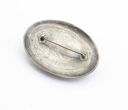 925 Sterling Silver  Vintage Antique Dark Tone Sculpted Brooch Pin  BP1748