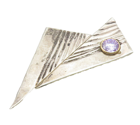 925 Silver & 14K GOLD  Vintage Purple Cubic Zirconia Pointed Brooch Pin BP7053