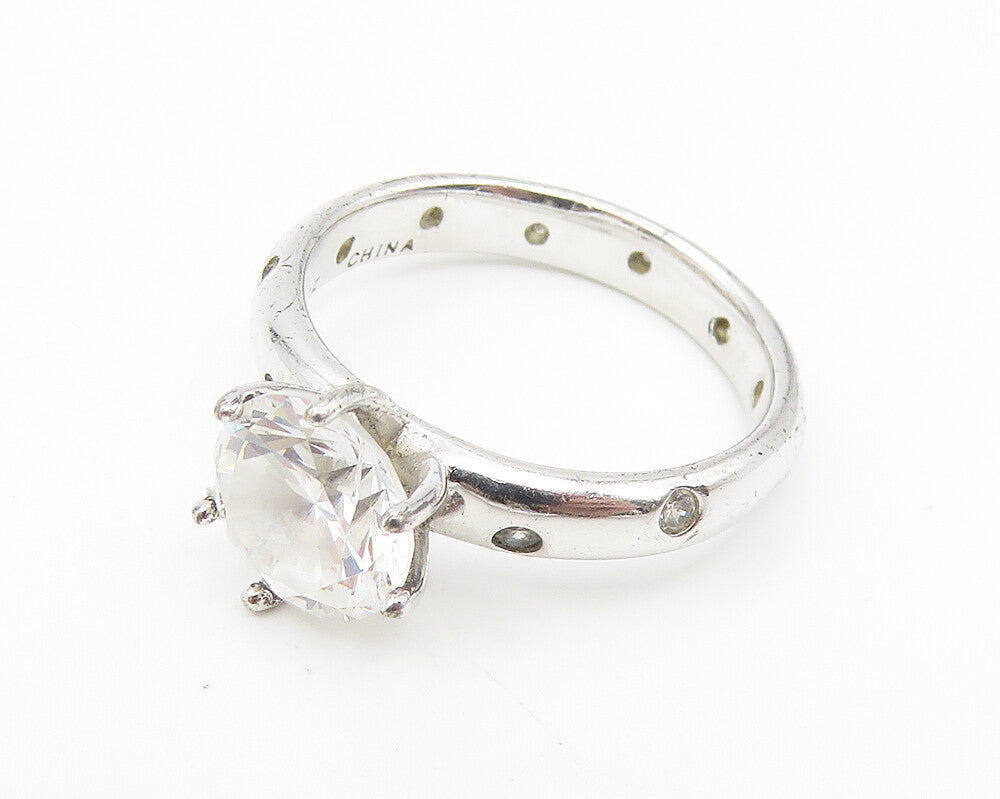 925 Sterling Silver  Prong Set White Topaz Smooth Solitaire Ring Sz 7  RG11053